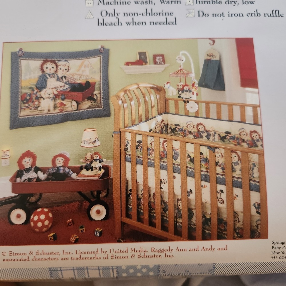 Vtg Springs Baby Raggedy Ann & Andy‎ 3 Pc Nursery Crib Ruffle Diaper Stacker Set